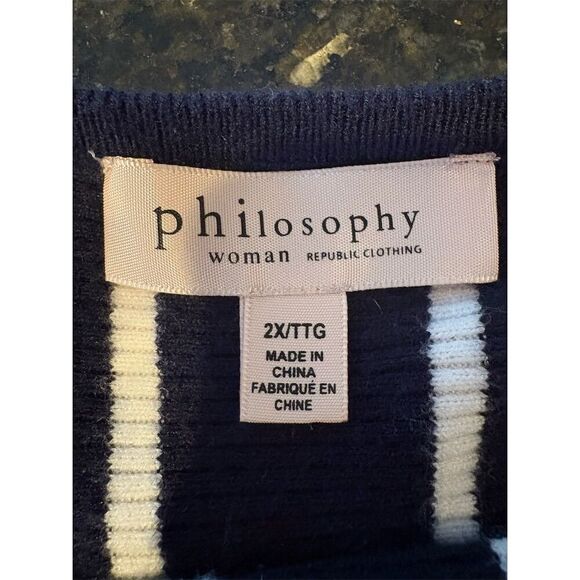 Philosophy Women's 2XL Navy & Cream Striped Dolman Sleeve Sweater - Picture 6 of 9